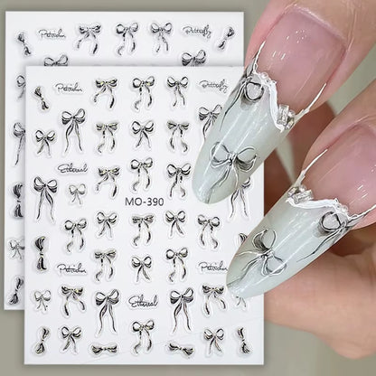 3D White Bowknot Flower Nail Art Sticker Ultra-Thin Self-Adhesive Slider Summer Nail Art Decal Decoration DIY Manicure Accesorie
