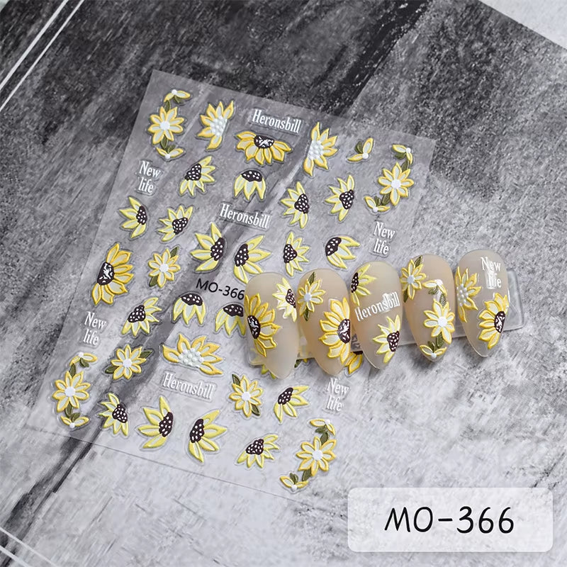 3D White Bowknot Flower Nail Art Sticker Ultra-Thin Self-Adhesive Slider Summer Nail Art Decal Decoration DIY Manicure Accesorie