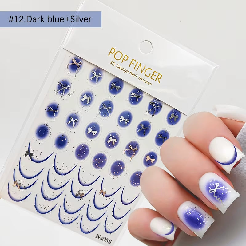 3D White Bowknot Flower Nail Art Sticker Ultra-Thin Self-Adhesive Slider Summer Nail Art Decal Decoration DIY Manicure Accesorie