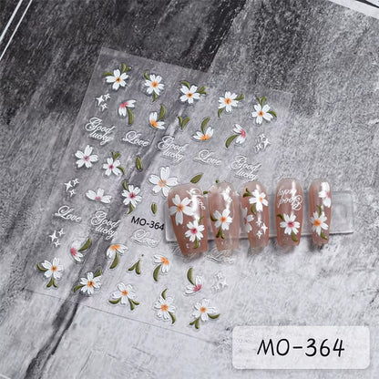3D White Bowknot Flower Nail Art Sticker Ultra-Thin Self-Adhesive Slider Summer Nail Art Decal Decoration DIY Manicure Accesorie