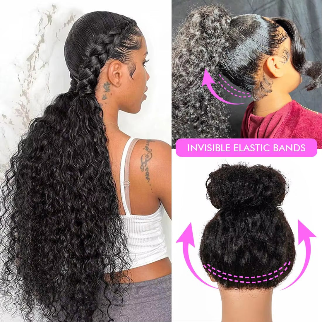 Invisi Strap HD 360 Lace Front Wig Human Hair Wigs Drawstring Curly Wave 360 Full Lace Wig Human Hair Pre Plucked 250 Density
