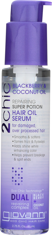 GIOVANNI: Cosmetics 2Chic Repairing Super Potion Hair Oil Serum Blackberry & Coconut Oil, 2.75 Oz