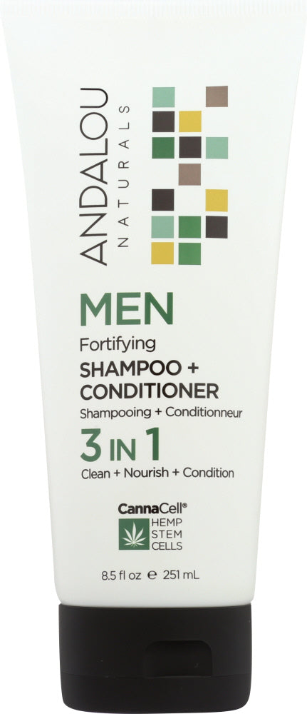 ANDALOU NATURALS: Men Fortifying Shampoo Conditioner 3 In 1, 8.5 fo